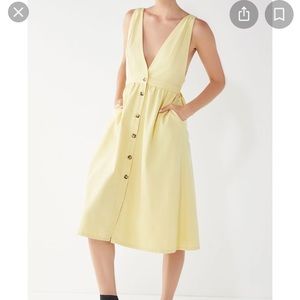 UO Danny Plunging Button Down Denim Midi Dress